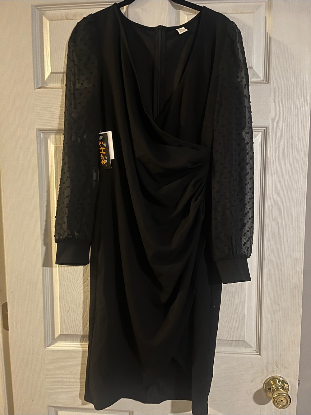 Black Draped Long-Sleeve Dress